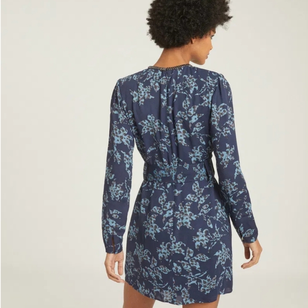 NWT REISS Jeweled Neckline Belted Melody Floral Long Sleeve Mini Dress Size 8 - Picture 2 of 13